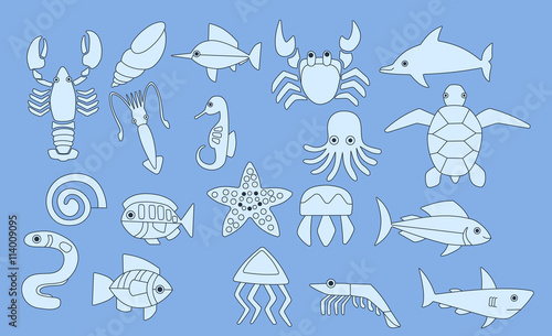 set of sea animals icons  vector illustration