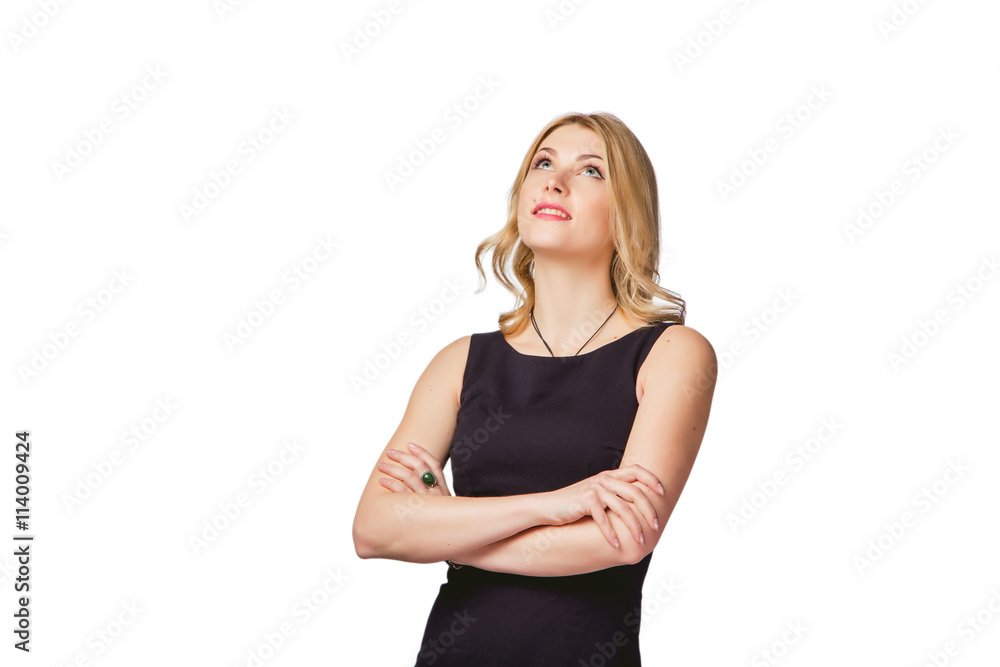 business woman on white background looking at the top business woman on white background looking at the top