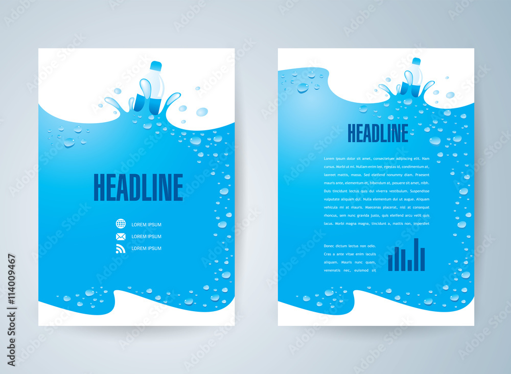 flyer brochure design template water aqua splash bottle drops Stock