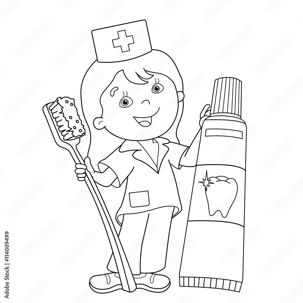 Coloring Page Outline Of doctor with toothbrush and toothpaste Stock Vector  | Adobe Stock