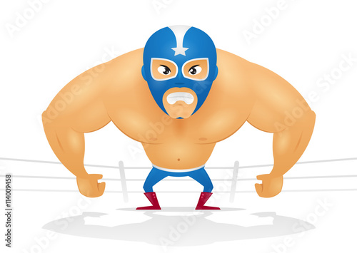 Angry masked wrestler cartoon illustration