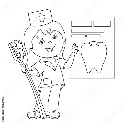 Coloring Page Outline Of cartoon doctor with a toothbrush
