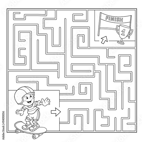 Coloring Page Outline Of Boy on the skateboard.Labyrinth