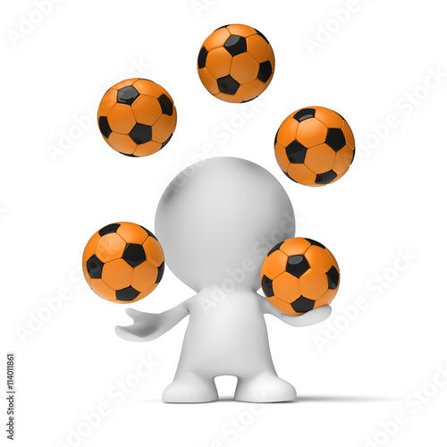 white person juggling five orange soccer balls