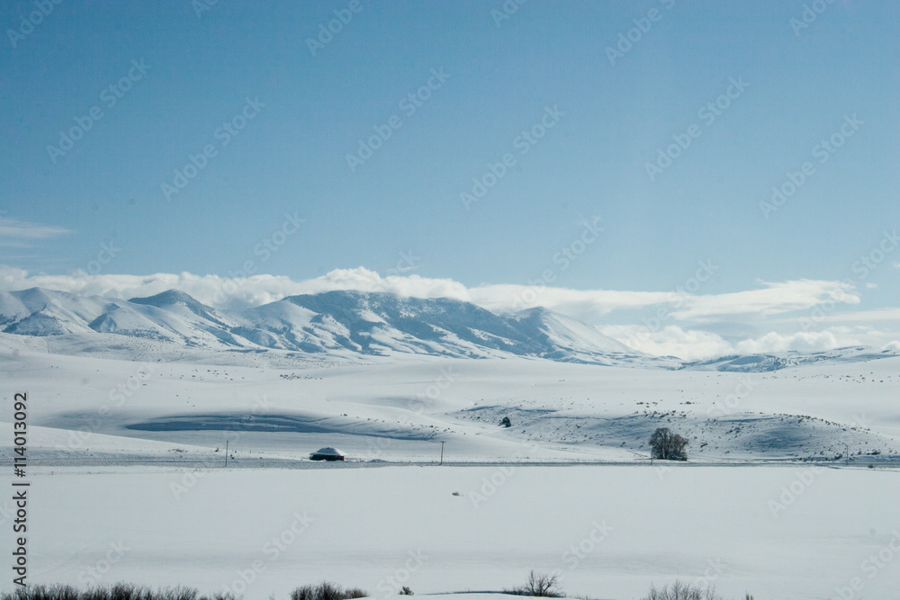 Fototapeta premium Snow on the mountains and the valley