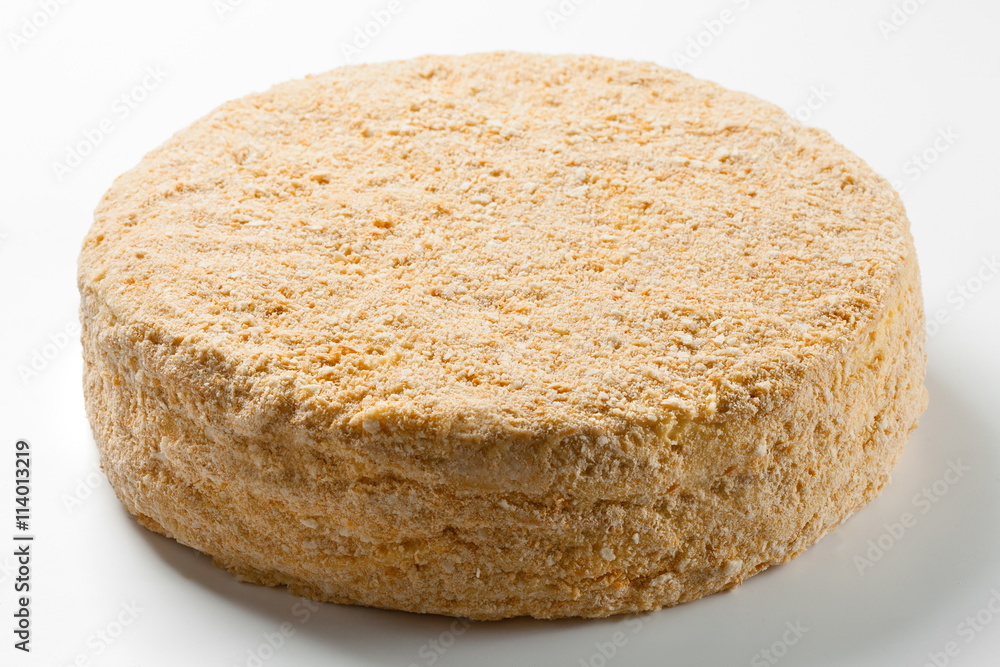 Napoleon cake close up isolated on white back ground Napoleon cake close up isolated on white back ground