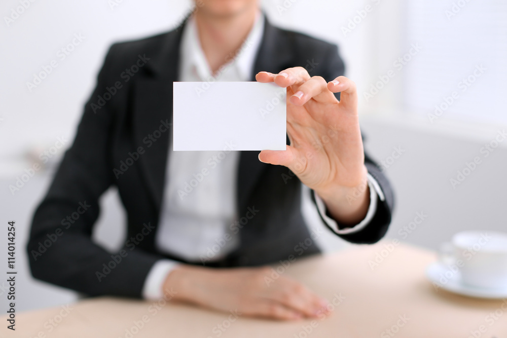 Business woman giving visit card Business woman giving visit card