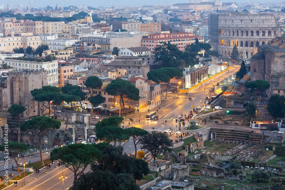 Rome City  illuminated view, Italy.