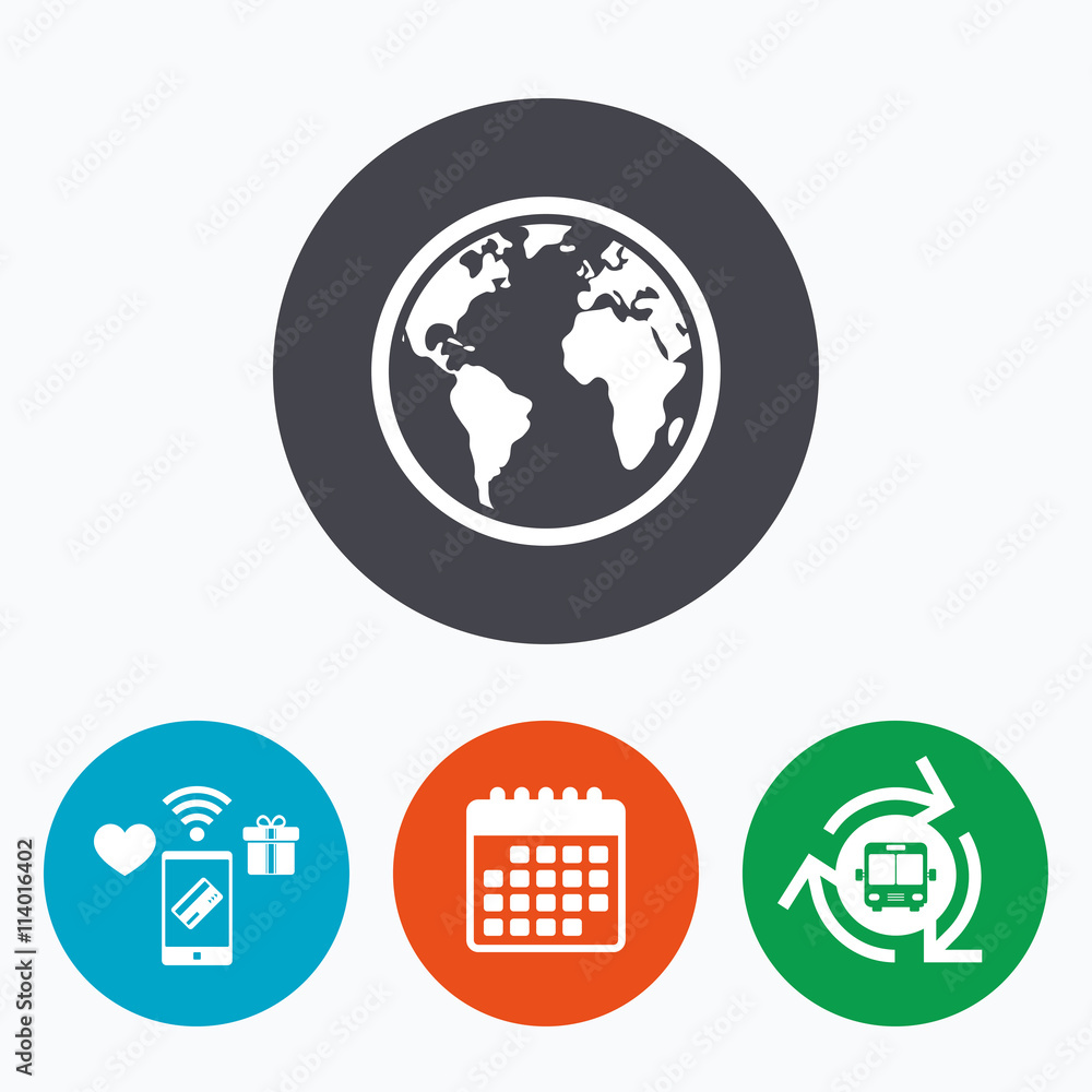 Globe sign icon. World map geography symbol. Globe sign icon. World map geography symbol.