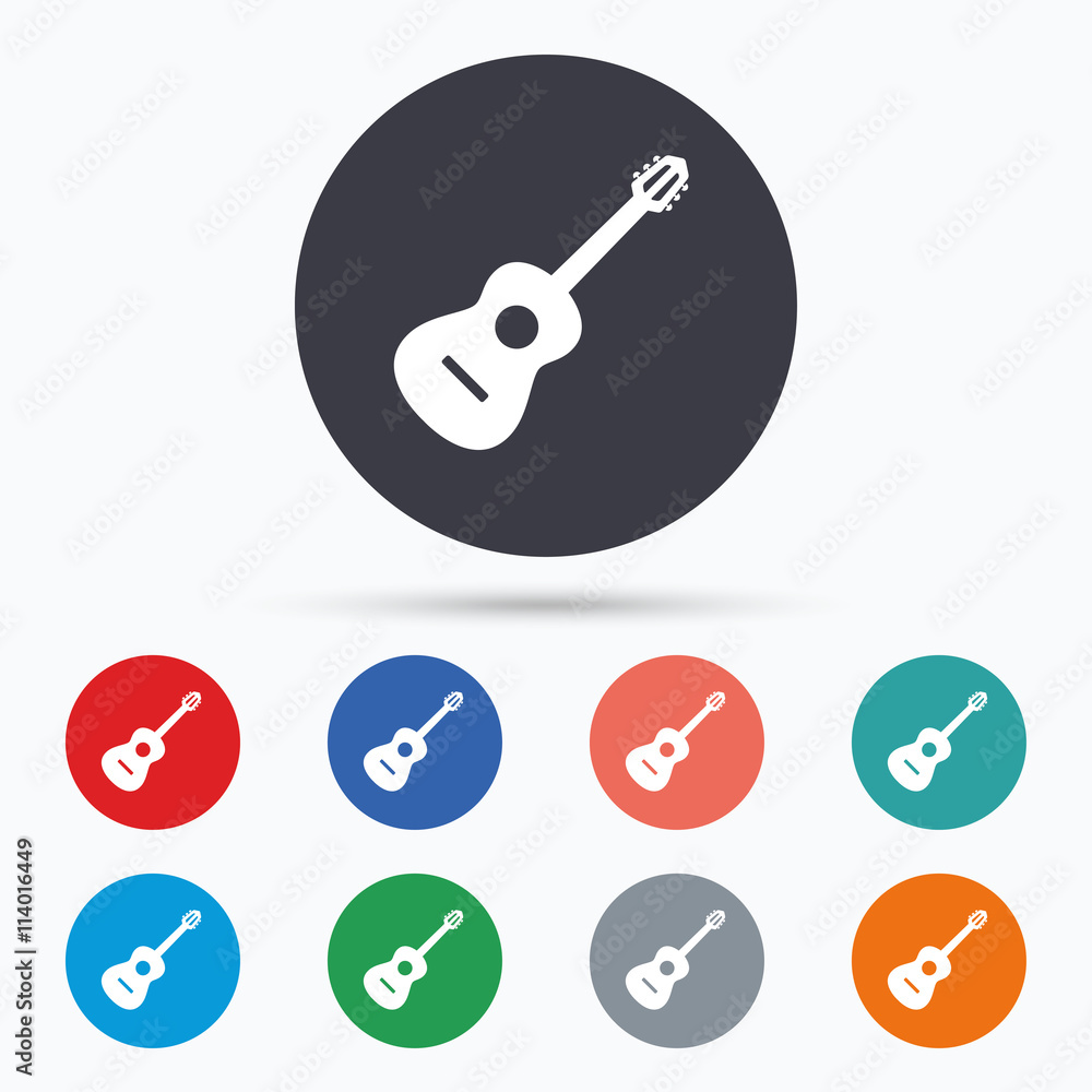 Acoustic guitar sign icon. Music symbol. Acoustic guitar sign icon. Music symbol.