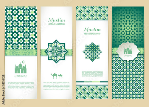 Banners set of islamic. green color design.