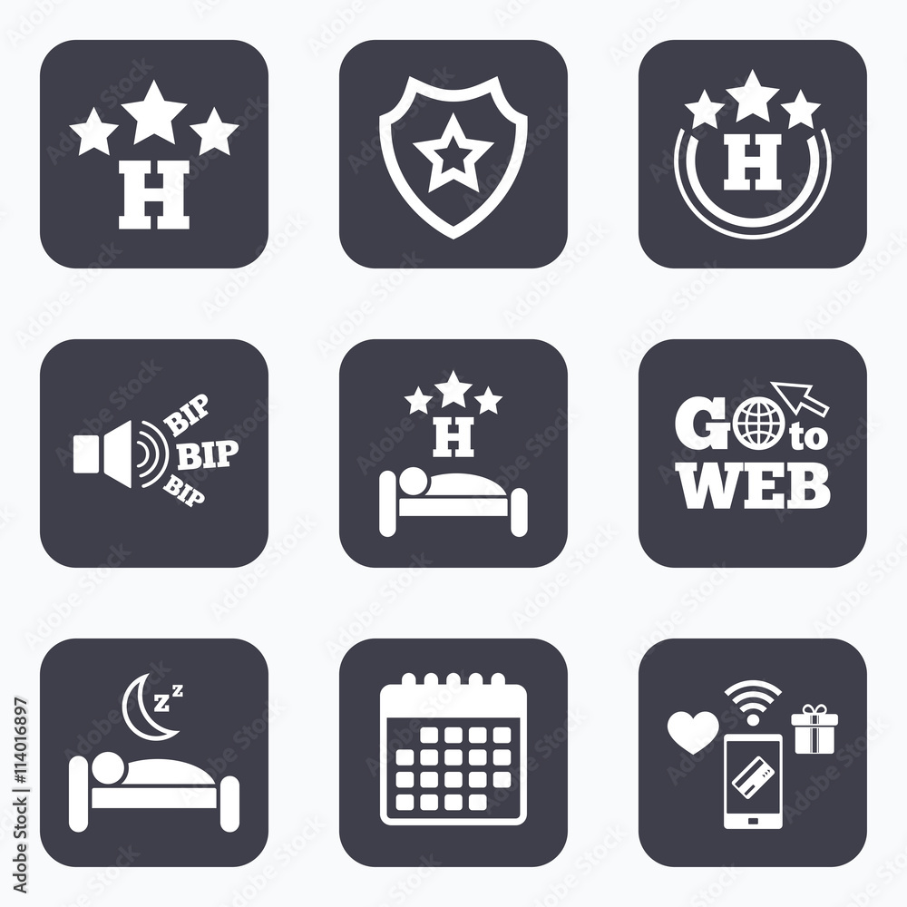 Three stars hotel icons. Travel rest place. Three stars hotel icons. Travel rest place.
