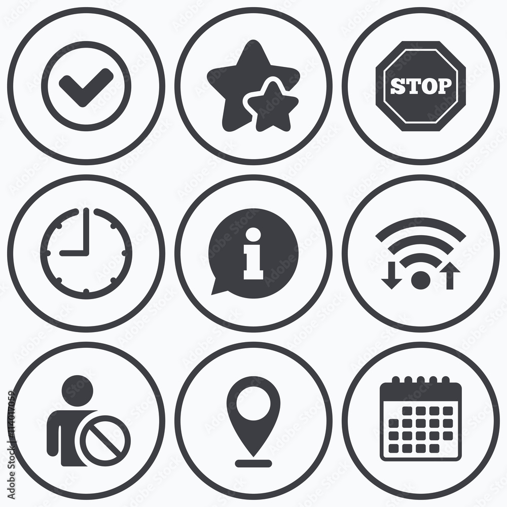 Information icons. Stop prohibition symbol. Information icons. Stop prohibition symbol.