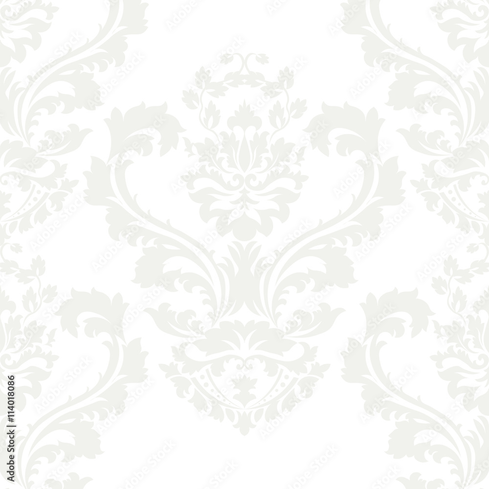 Vector damask pattern ornament. Elegant luxury texture for wallpapers, fabrics or texture backgrounds. Exquisite floral baroque element. White cloud color