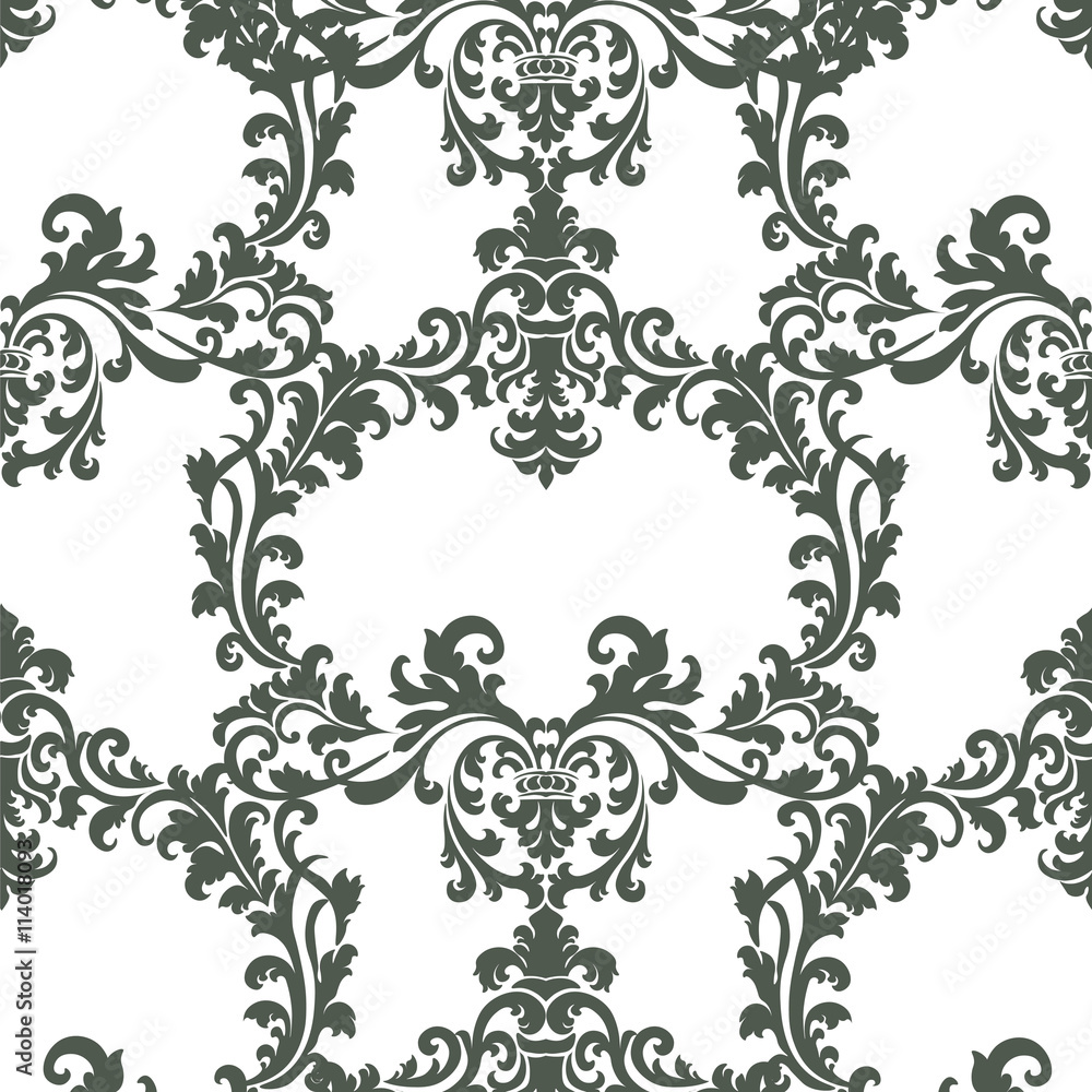 Vintage Floral Baroque ornament damask pattern. Elegant luxury texture for texture, fabric, wallpapers, backgrounds and invitation cards. Green color. Vector