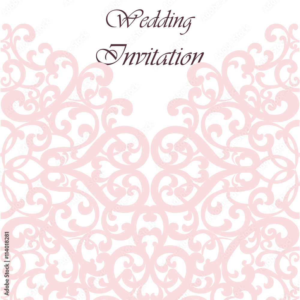 Wedding Invitation card with lace ornament. Rose quartz color. Vector Wedding Invitation card with lace ornament. Rose quartz color. Vector