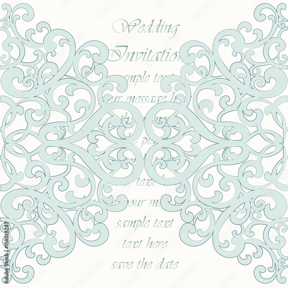 Wedding Invitation card with lace ornament. Opal blue color. Vector Wedding Invitation card with lace ornament. Opal blue color. Vector