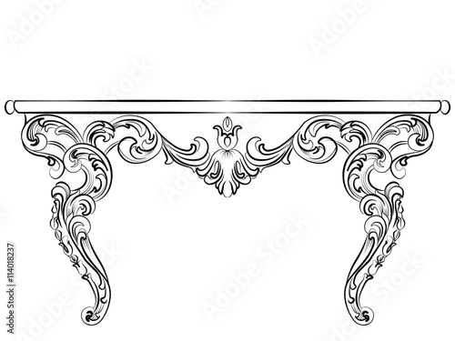 Baroque Luxury style furniture. Elegant table set with rich ornaments. Vector sketch