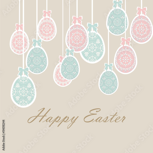 Happy Easter card Illustration with ornamented classic Easter eggs. Vector