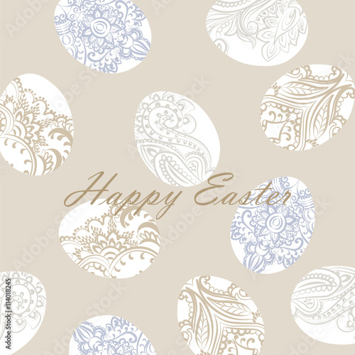 Happy Easter card Illustration with ornamented classic Easter eggs. Vector