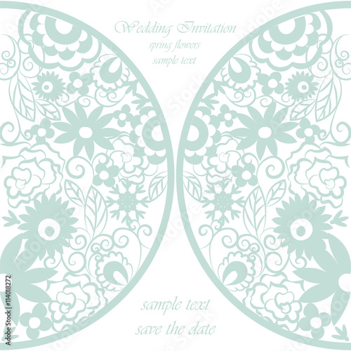 Vector round invitation card ornamental lace crochet with floral elements. El...