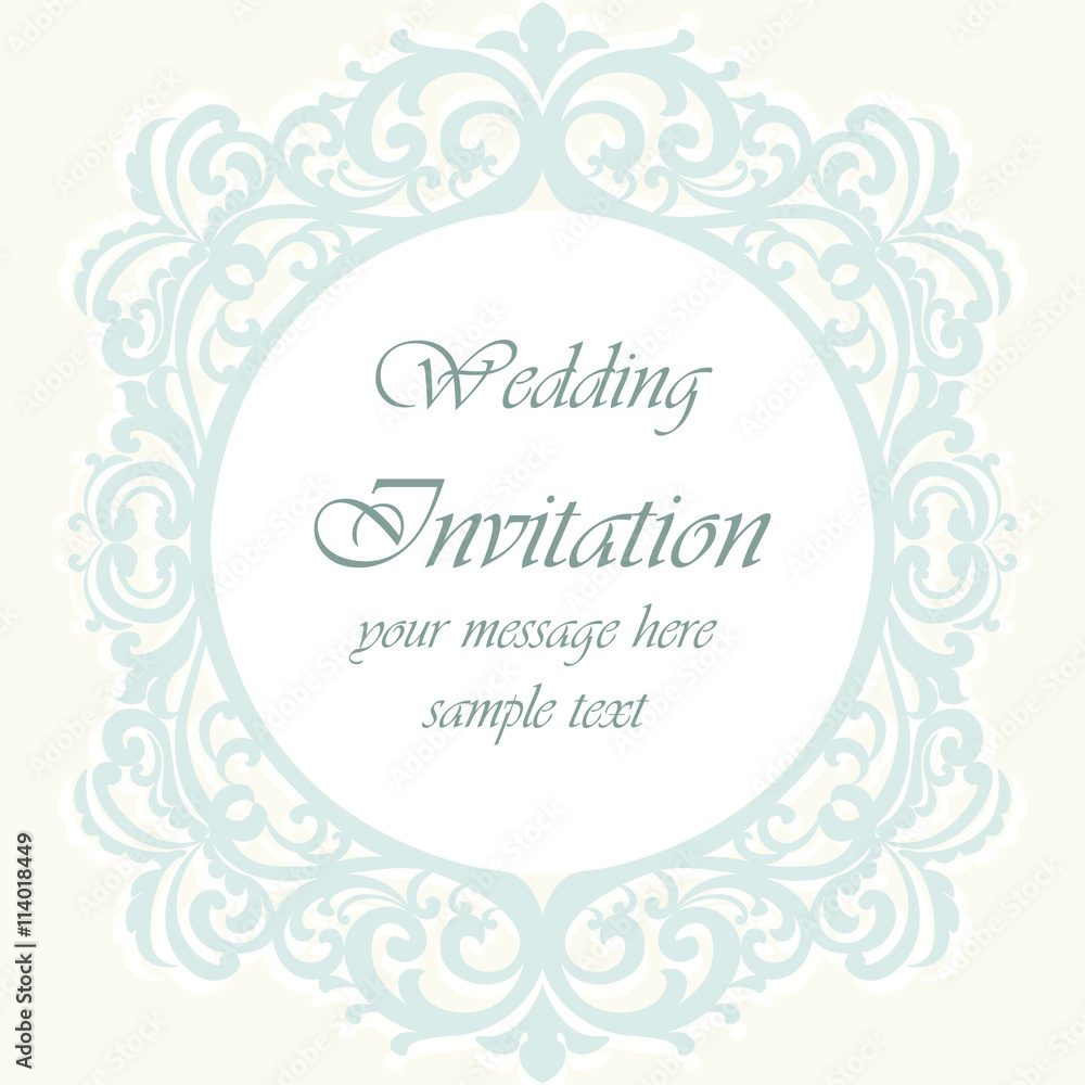 Wedding Invitation card with lace ornament. Opal blue color. Vector Wedding Invitation card with lace ornament. Opal blue color. Vector