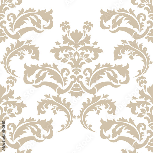 Vector floral damask pattern background. Royal Victorian texture. Classical luxury vintage damask ornament for wallpapers, textile, fabric, wrapping. Delicate floral baroque template. Beige color