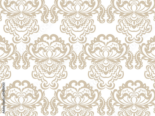 Vector floral damask baroque ornament pattern element. Elegant luxury texture for textile, fabrics or wallpapers backgrounds. Beige color