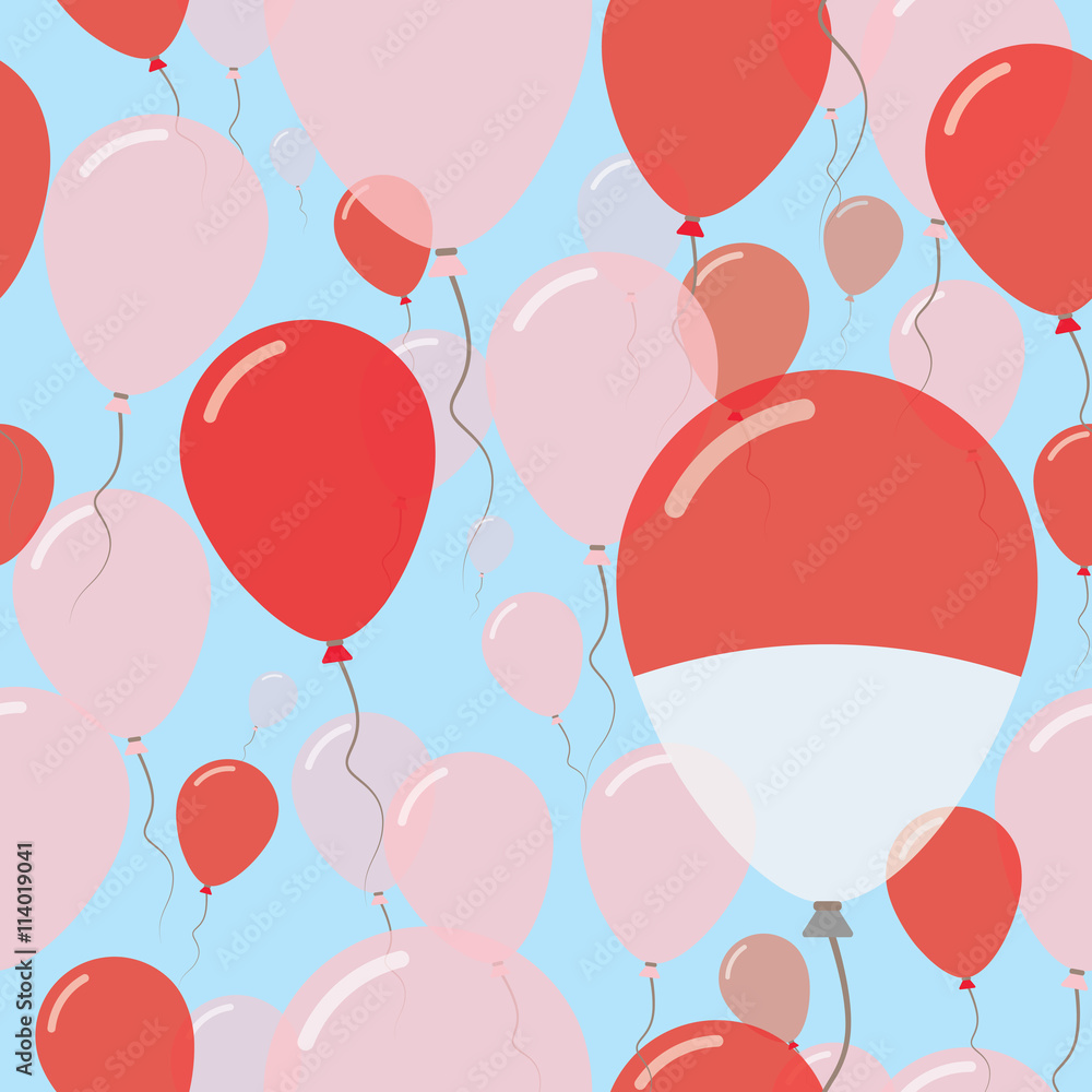 Monaco National Day Flat Seamless Pattern. Flying Celebration Balloons in Colors of Monegasque Flag. Happy Independence Day Background with Flags and Balloons.