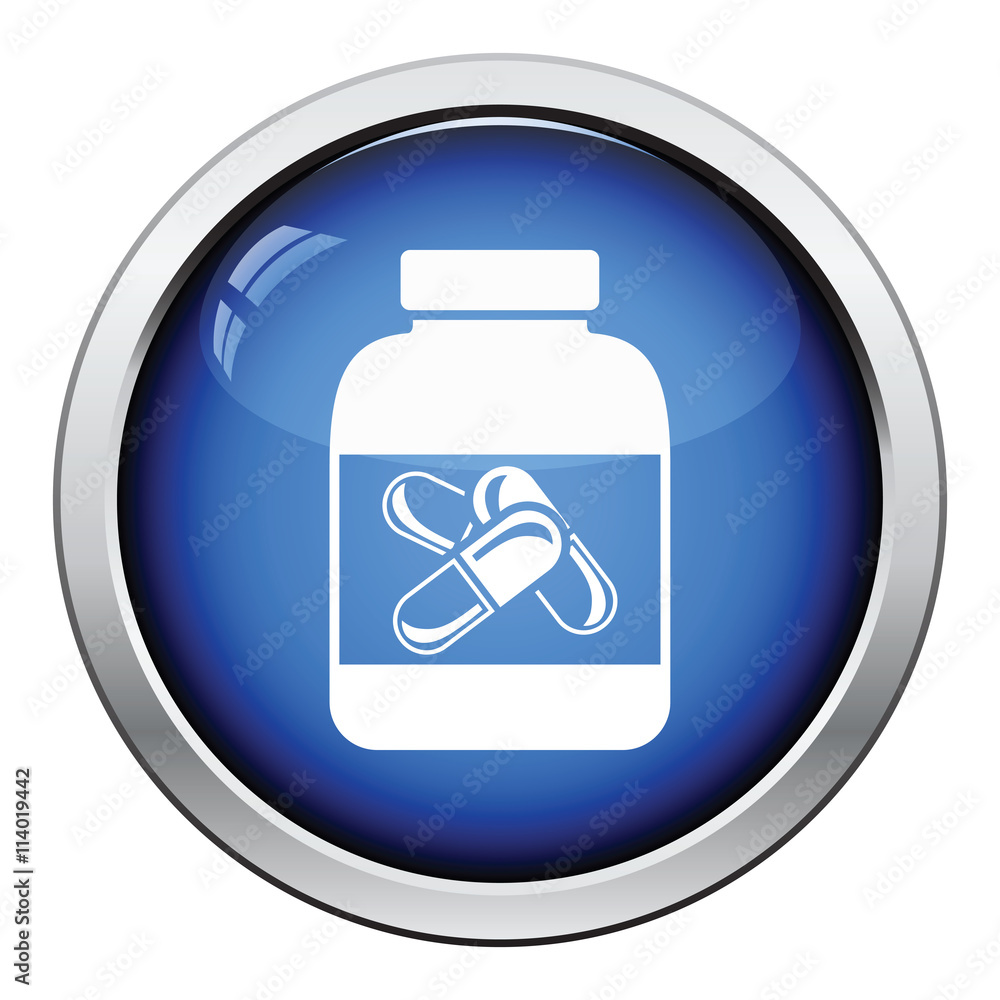 Fitness pills in container icon Fitness pills in container icon