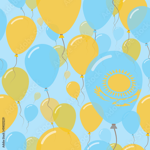 Kazakhstan National Day Flat Seamless Pattern. Flying Celebration Balloons in Colors of Kazakhstani Flag. Happy Independence Day Background with Flags and Balloons.