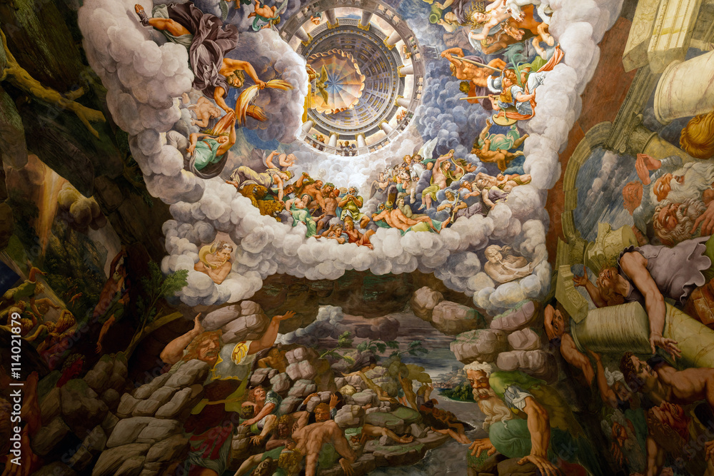 16th century ceiling frescoes in the Room of the Giants at the Palazzo Te in Mantua, Italy, constructed 1524–34 for Federico II Gonzaga, Marquess of Mantua. 