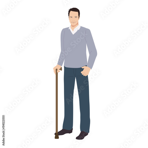 杖をつく　男性
