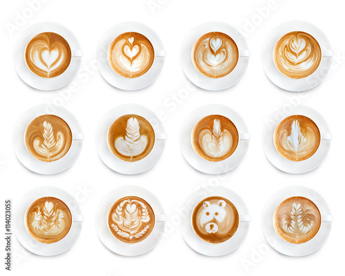  Latte art coffee isolated on white background.