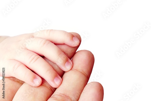 Mother hand holding her baby isolated on a white background