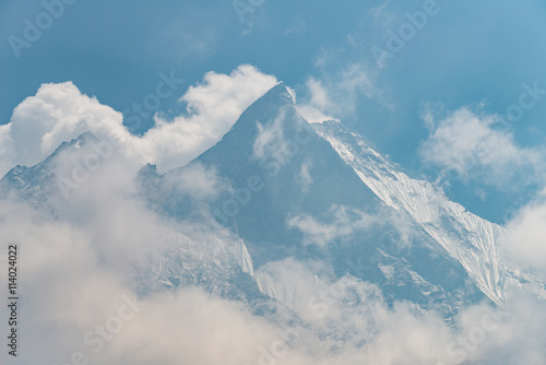 Machapuchare or mount Fish tail of Nepal in the cloudy day.
