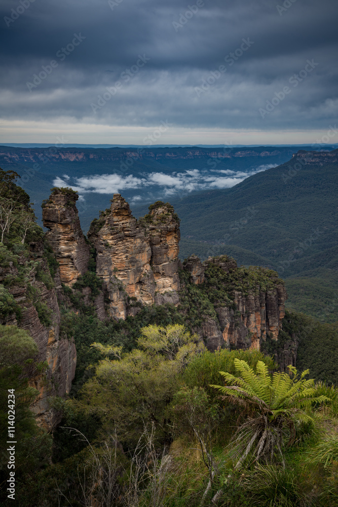 Three sister rock the spectacular landscape of Blue mountains, Australia.
