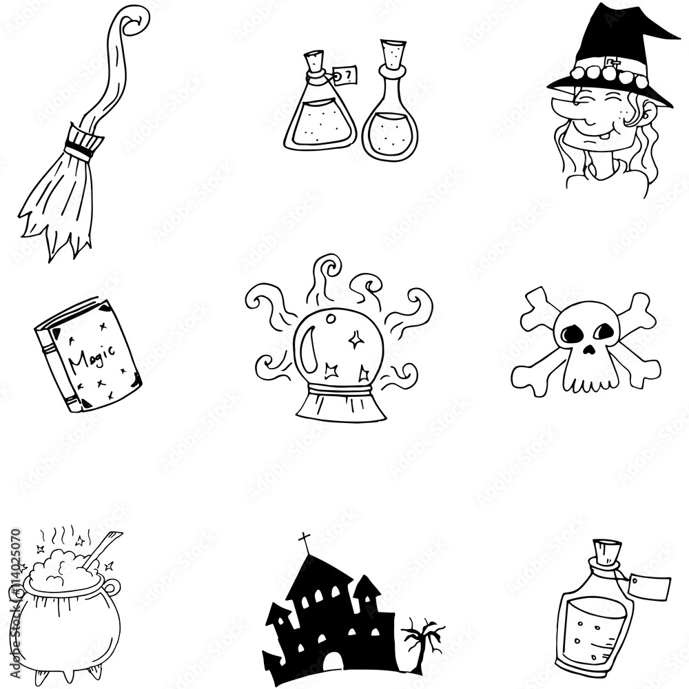 Obraz premium Element Halloween witch castle doodle