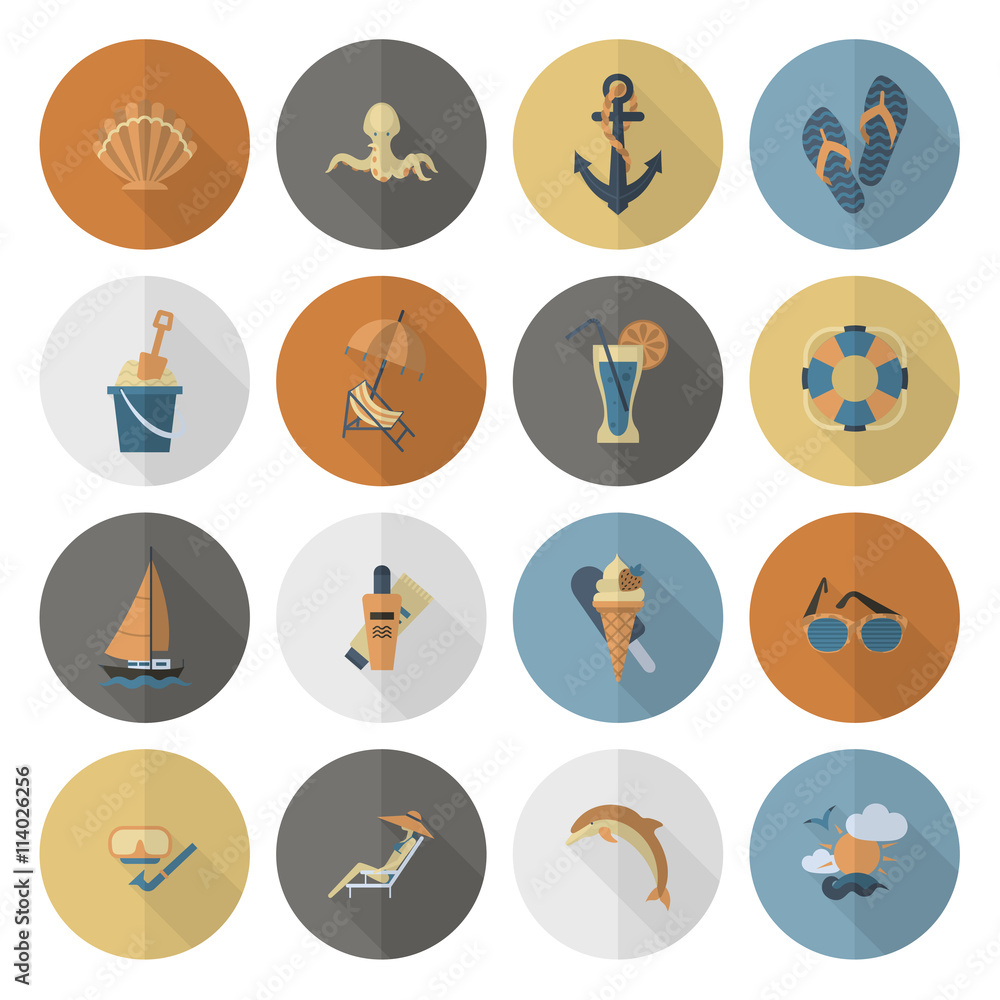 Summer and Beach Simple Flat Icons Summer and Beach Simple Flat Icons