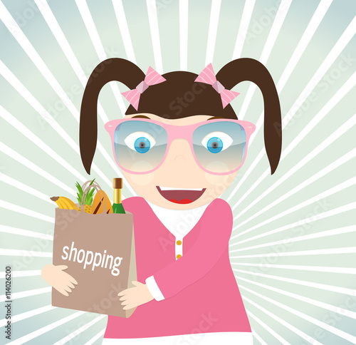 Girl with purchases from the store