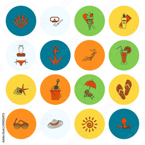 Summer and Beach Simple Flat Icons