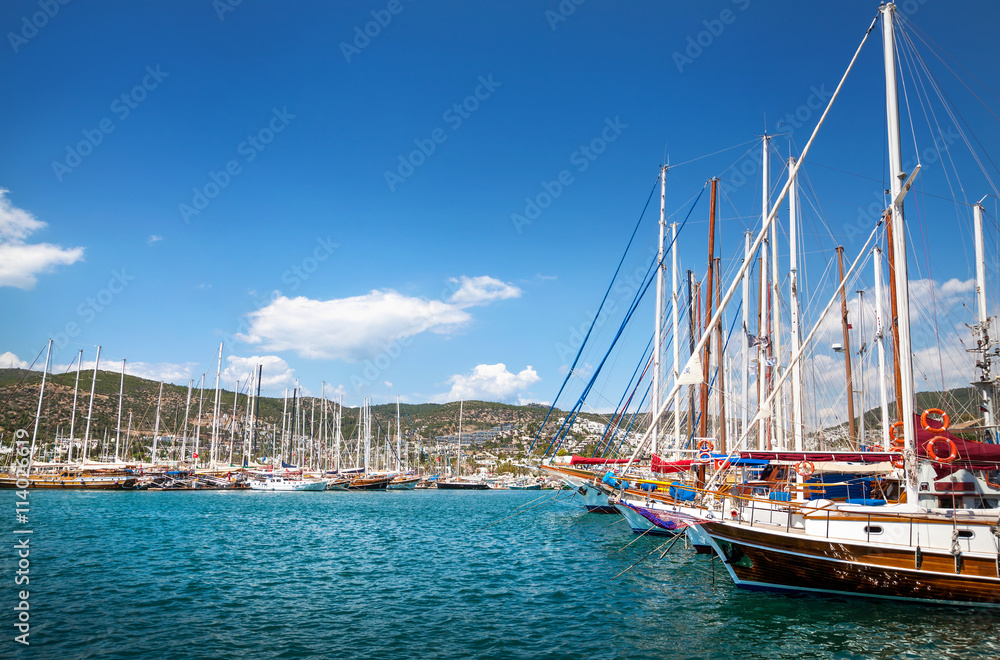 Harbor with boats in Turkey