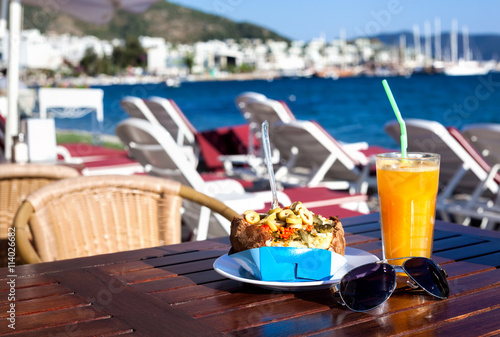 Photography Kumpir and juice in Cafe