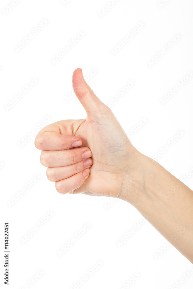 Woman giving thumb-up for showing success. Woman's right hand is nice idea. Woman giving thumb-up for showing success. Woman's right hand is nice idea.