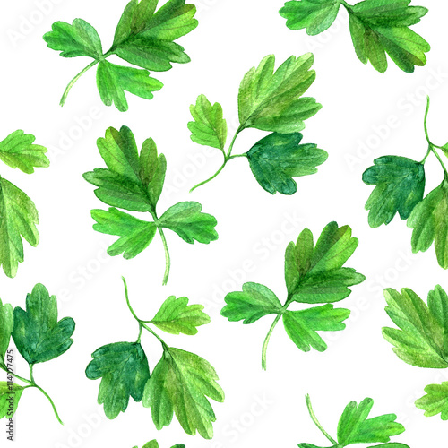 Seamless pattern with watercolor green leaves