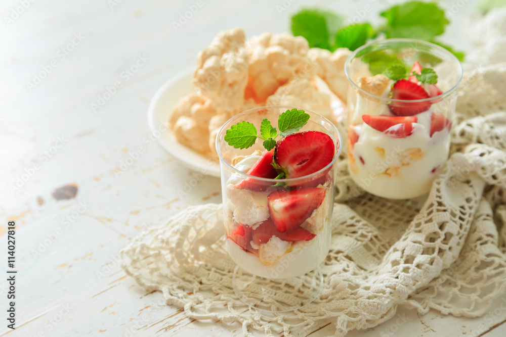 Traditional eton mess with strawberry