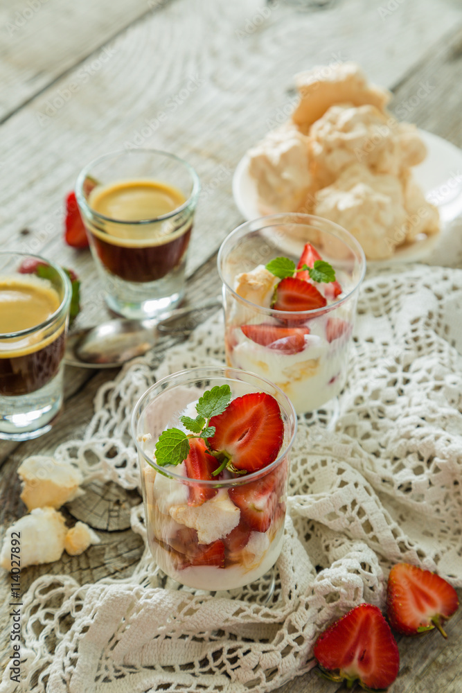 Traditional eton mess with strawberry