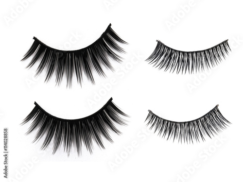Close up a New Eyelashes, false eyelashes for woman eyes isolated on white background with copy space 