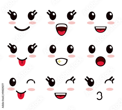 Kawaii icon. set of Cartoon expression design. Vector graphic