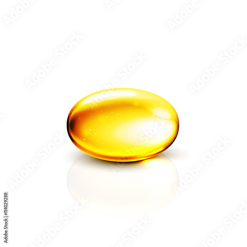 Gold oil collagen capsule pill illustration.